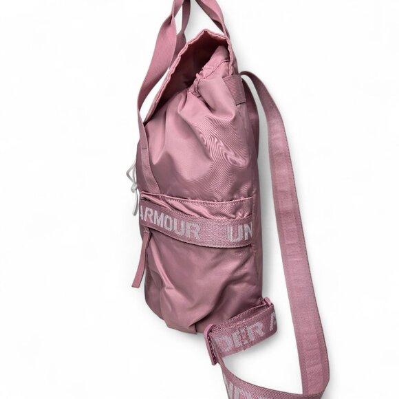 Under Armour Favorite Back Pack Women's Pink Cinch Flap Canvas Strap Spell Out - Picture 3 of 8
